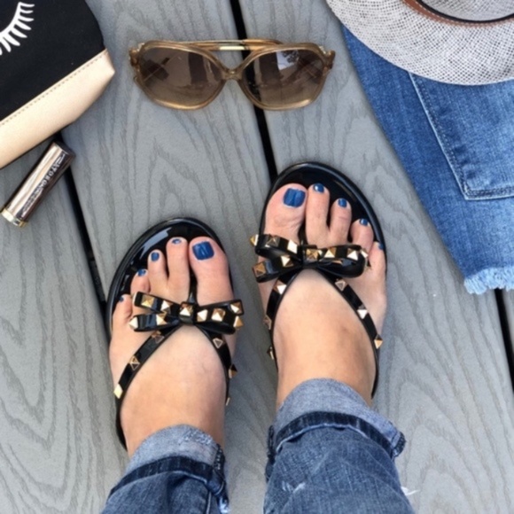 Boho Studded Bow Slip on Flat Sandals - Picture 6 of 7